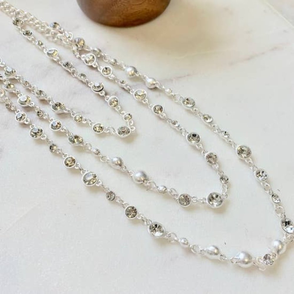 THREE TIER CRYSTAL BEZEL NECKLACE - Silver